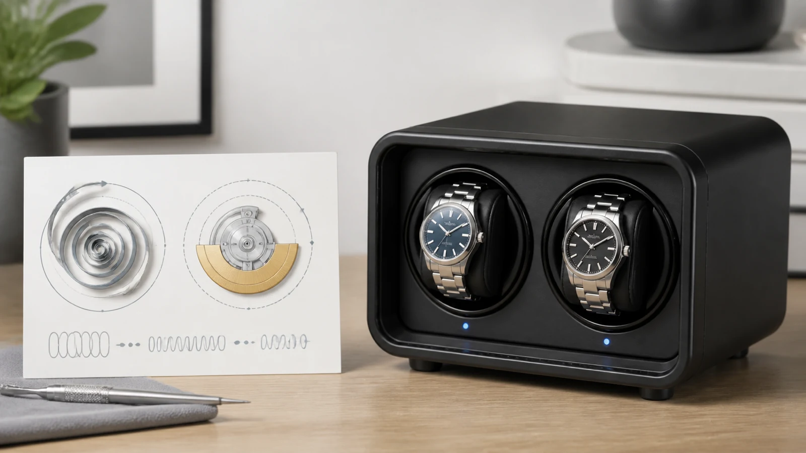 Illustration concept showing why modern automatic watches resist overwinding on a watch winder